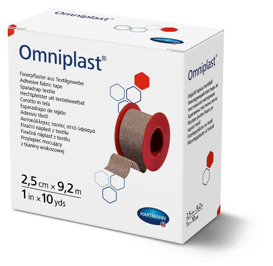 4240216403_plastir-fiksuyuchij-omniplast Пластир фіксуючий Omniplast 2,5 см х 9,2 м текстильний - Зображення 1