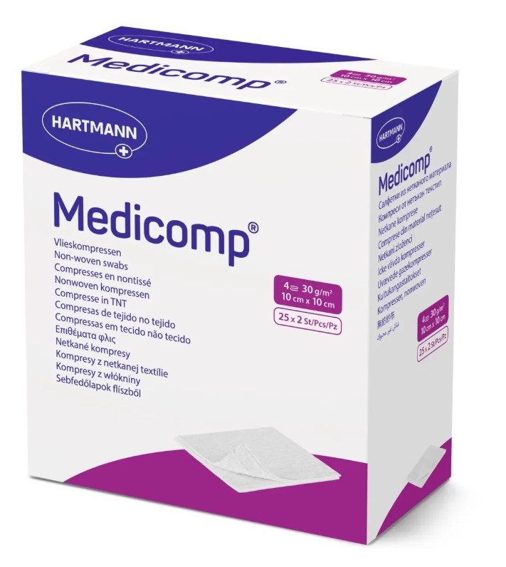 7609625301_servetki-sterilni-medicomp Серветки стерильні Medicomp 10 х 10 см 2х25шт з нетканого матеріалу - Зображення 1