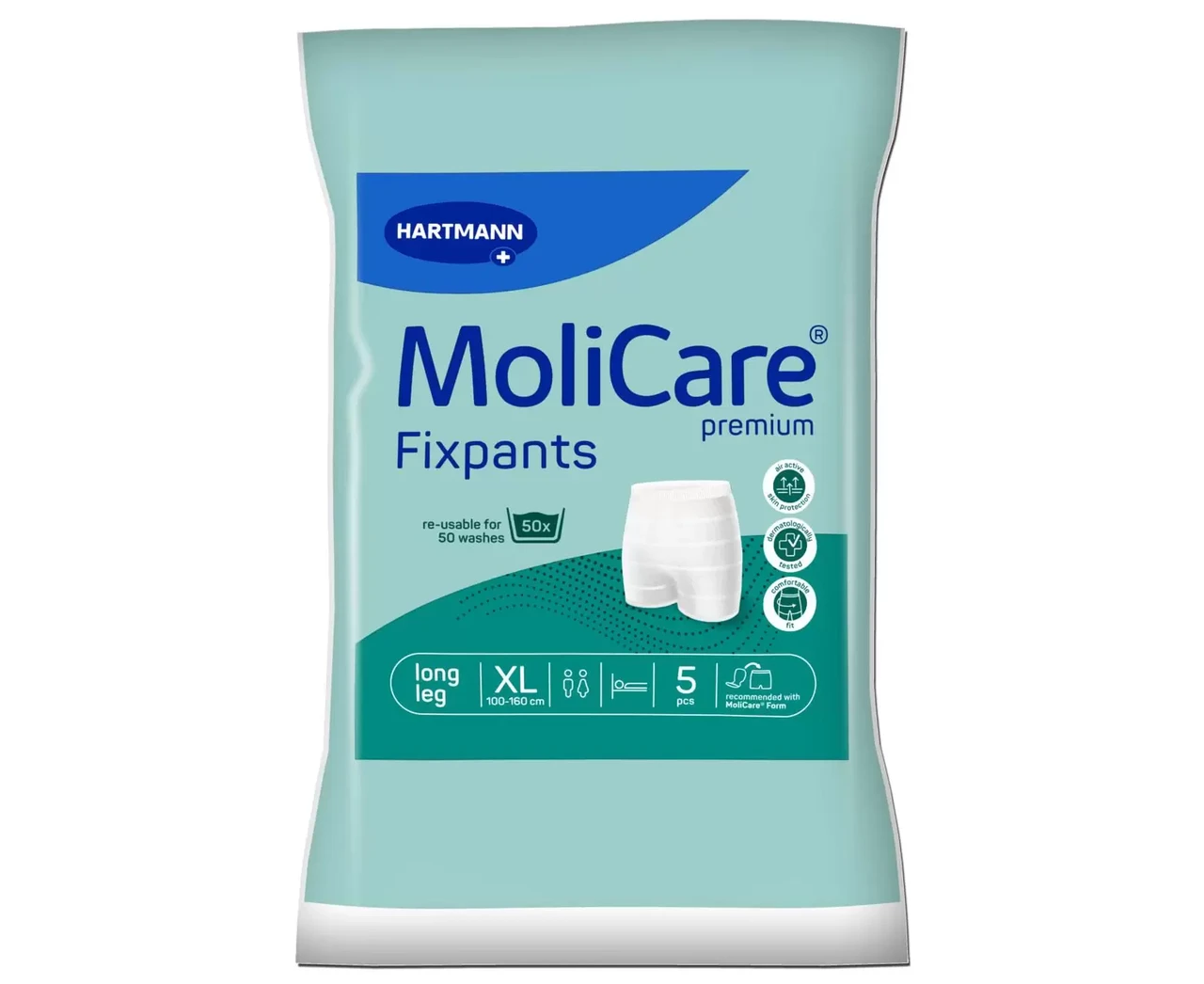 7609631288_elastichni-shtantsi-dlya Еластичні штанці для фіксації прокладок MOLICARE PREMIUM FIXPANTS подовжені 5 ШТ XL - Зображення 1