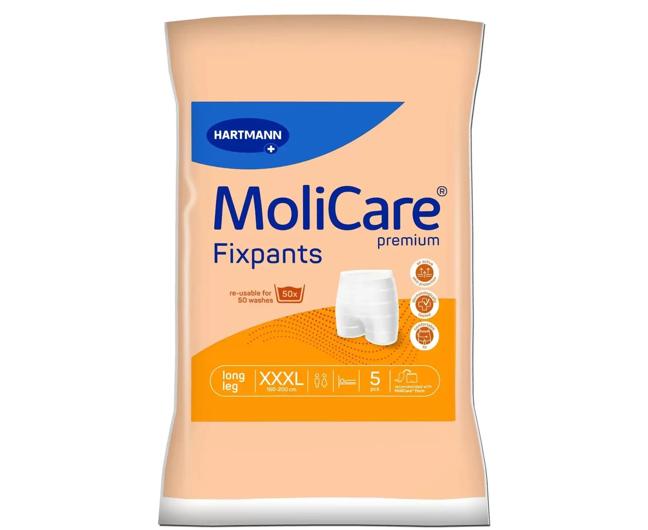 7609631294_elastichni-shtantsi-dlya Еластичні штанці для фіксації прокладок MOLICARE PREMIUM FIXPANTS подовжені 5 ШТ XXXL - Зображення 1