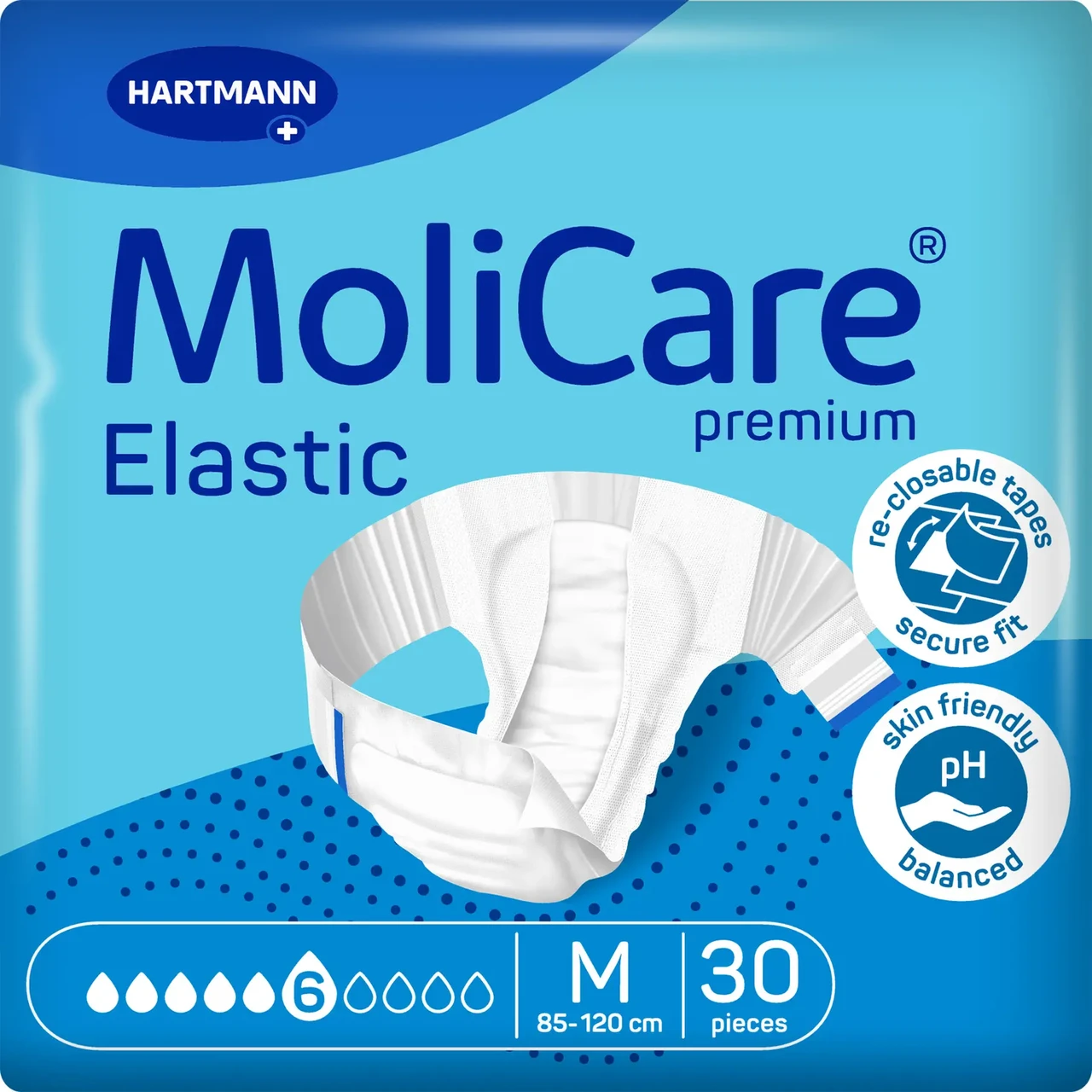 7609632079_pidguzki-dlya-doroslih Підгузки для дорослих MoliCare Premium Elastic 6 крапель M 30шт/пак - Зображення 1