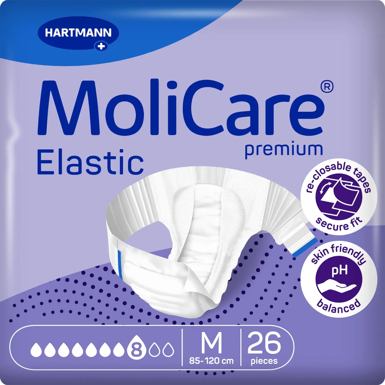 7609632095_pidguzki-dlya-doroslih Підгузки для дорослих MoliCare Premium Elastic 8 крапель M 26шт/пак - Зображення 1
