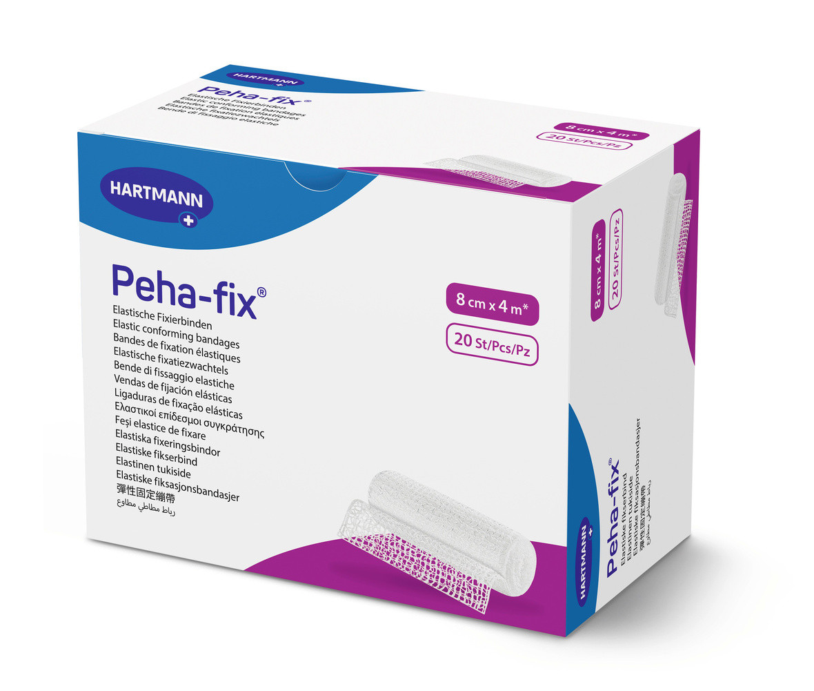 7609636560_bint-elastichnij-fiksuvalnij Бинт еластичний фіксувальний Peha-fix 8 см х 4м 20 шт., без індивідуального паковання - Зображення 1